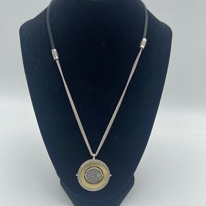 Lucky Brand Pendant Necklace Silver Chain & Suede Cord Boho